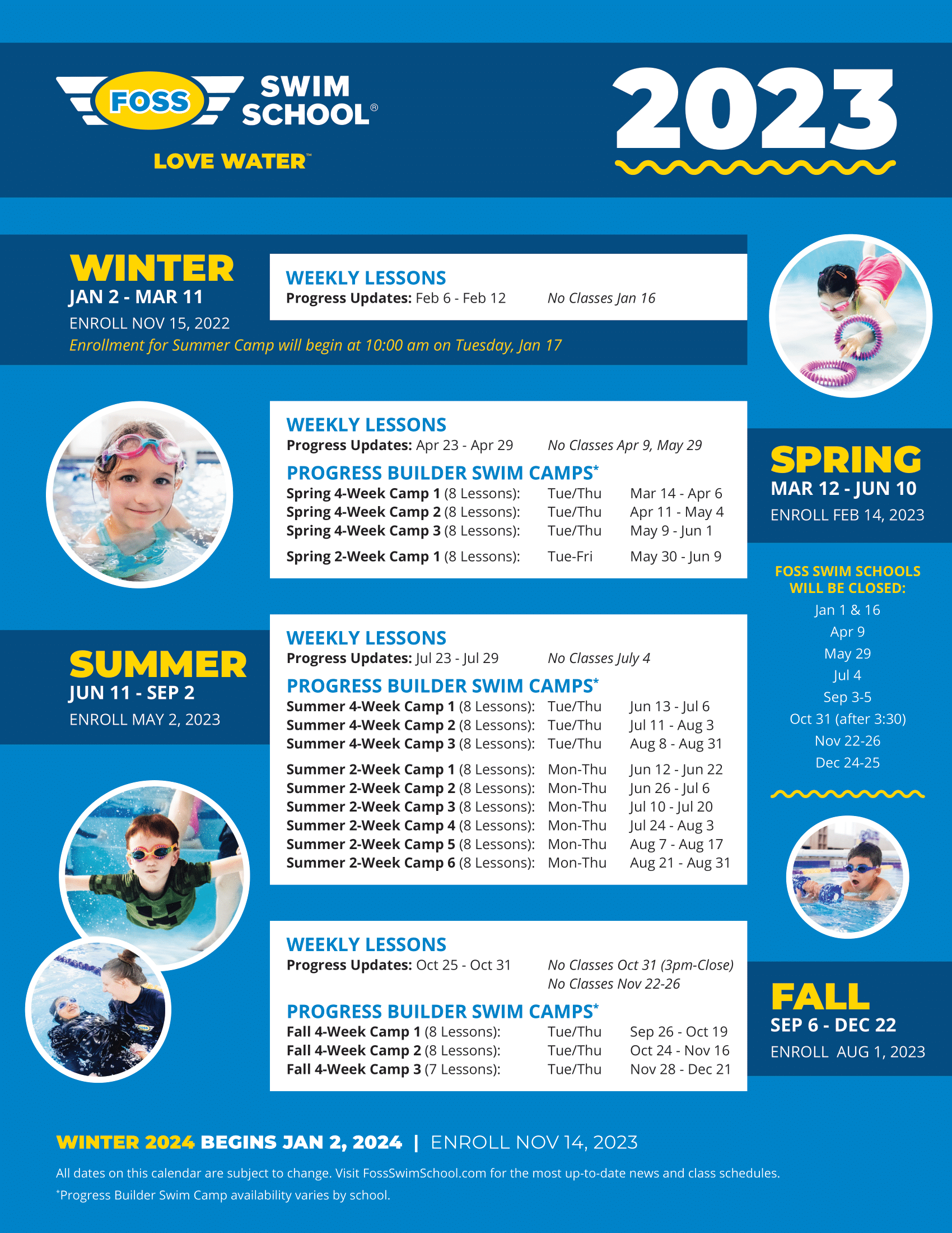 Annual Calendar Foss Swim School